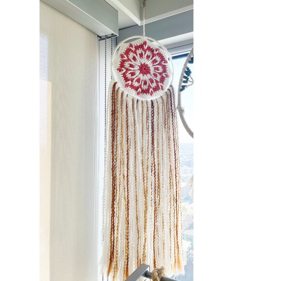 20cm Handmade Large Dream Catcher Cream White Brown Orange Boho Dreamcatcher - Picture 2 of 5